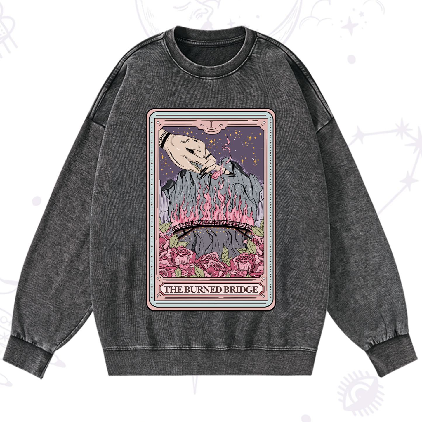 Magic Purplehecate The Burned Bridge Tarot Washed Sweatshirt