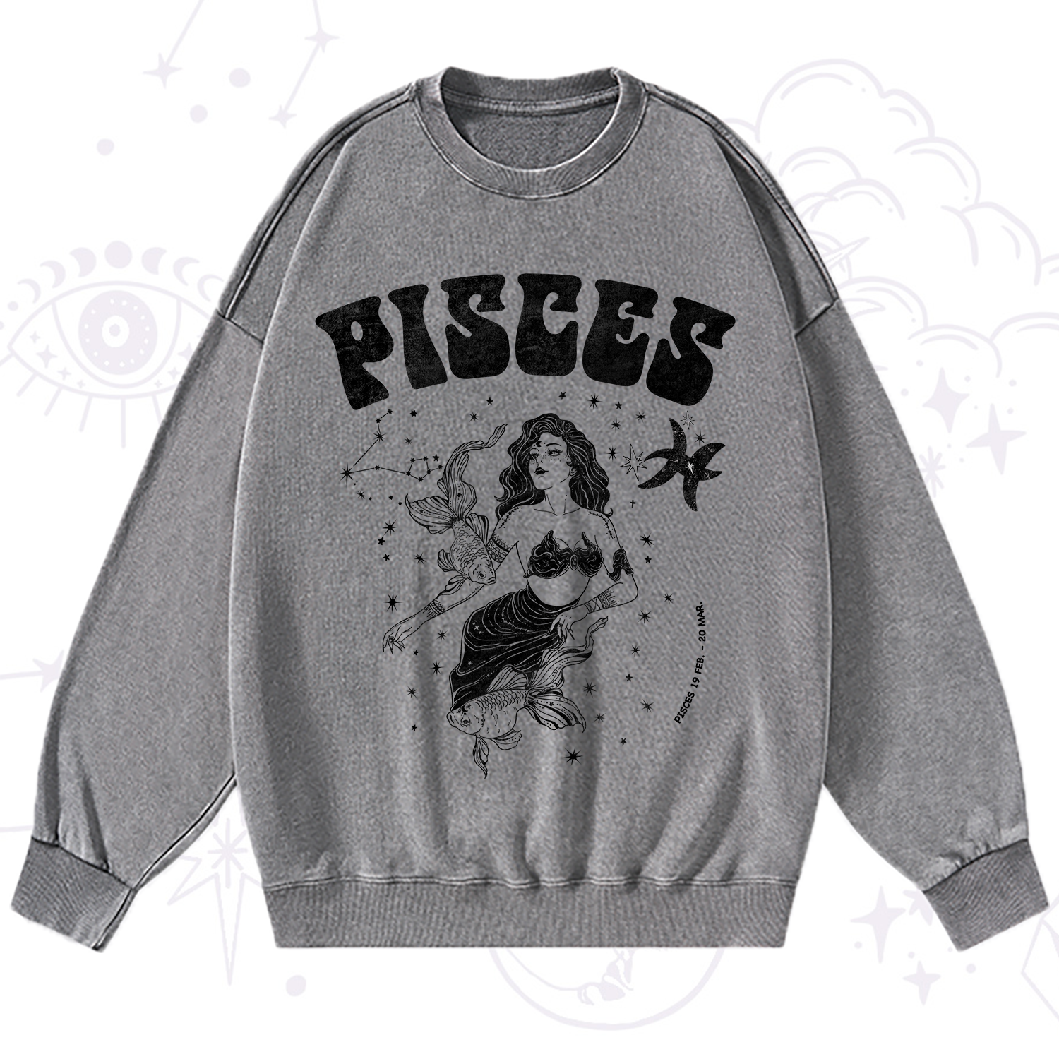 Purplehecate Pisces Zodiac Glyphs Washed Sweatshirt