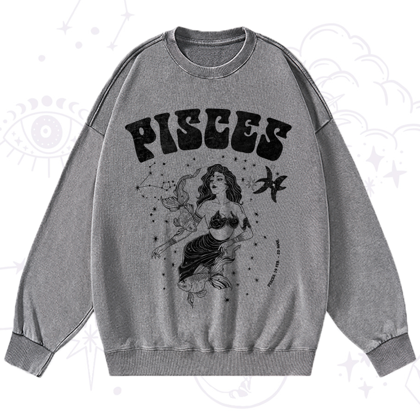 Purplehecate Pisces Zodiac Glyphs Washed Sweatshirt