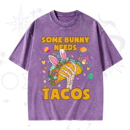 Purplehecate Some Bunny Needs Tacos Easter Washed T-Shirt