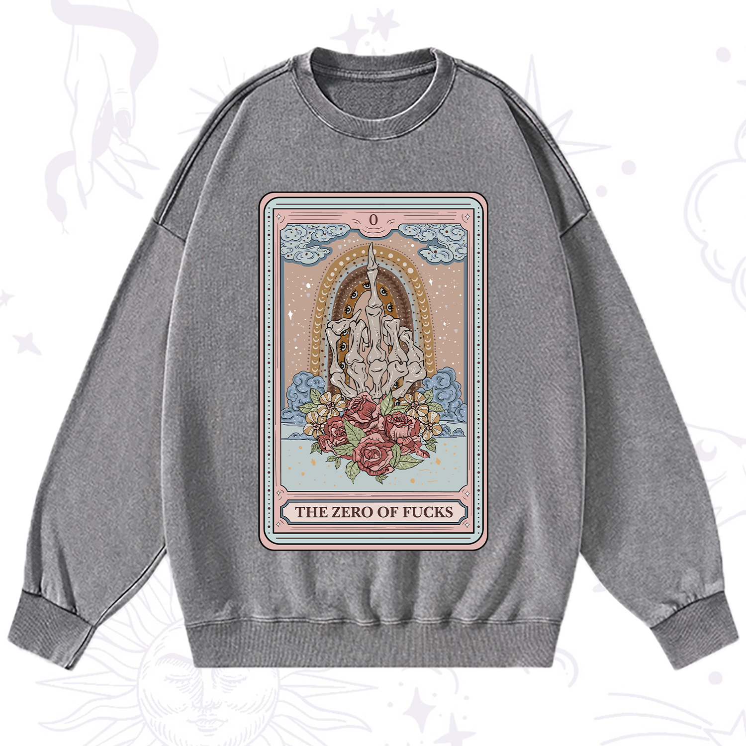 Purplehecate The Zero Of Fucks Tarot Washed Sweatshirt