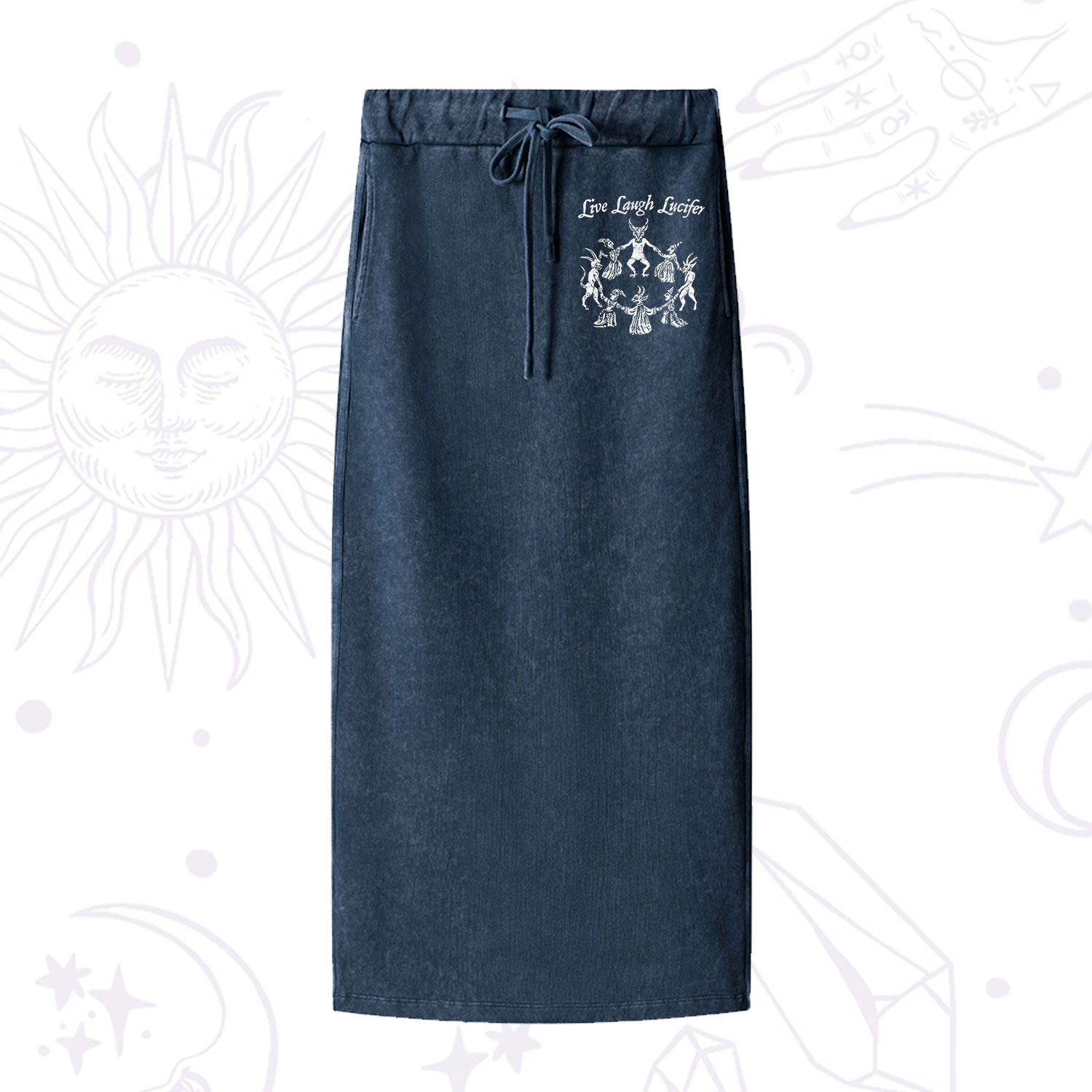 Purplehecate Live Laugh Lucifer Washed Drawstring Long Skirt