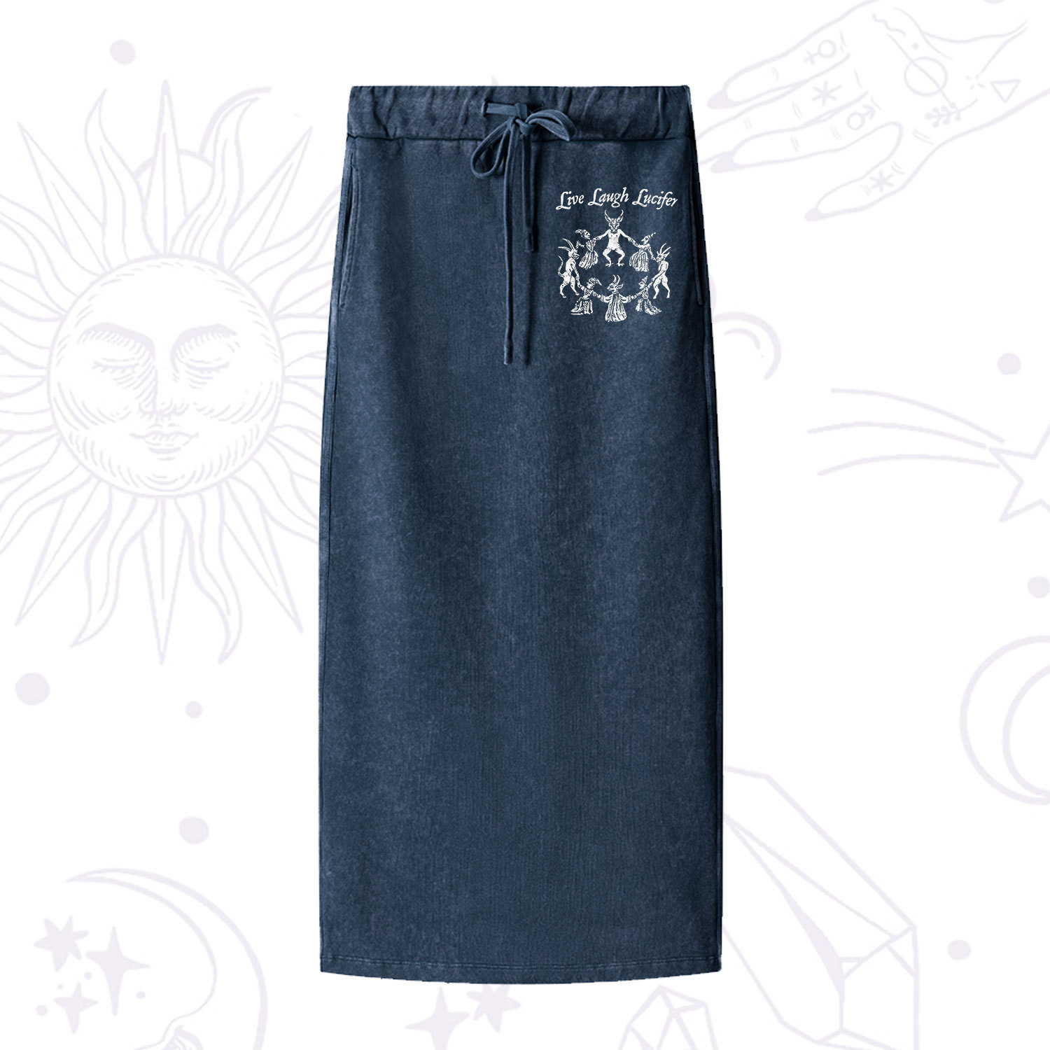Purplehecate Live Laugh Lucifer Washed Drawstring Long Skirt