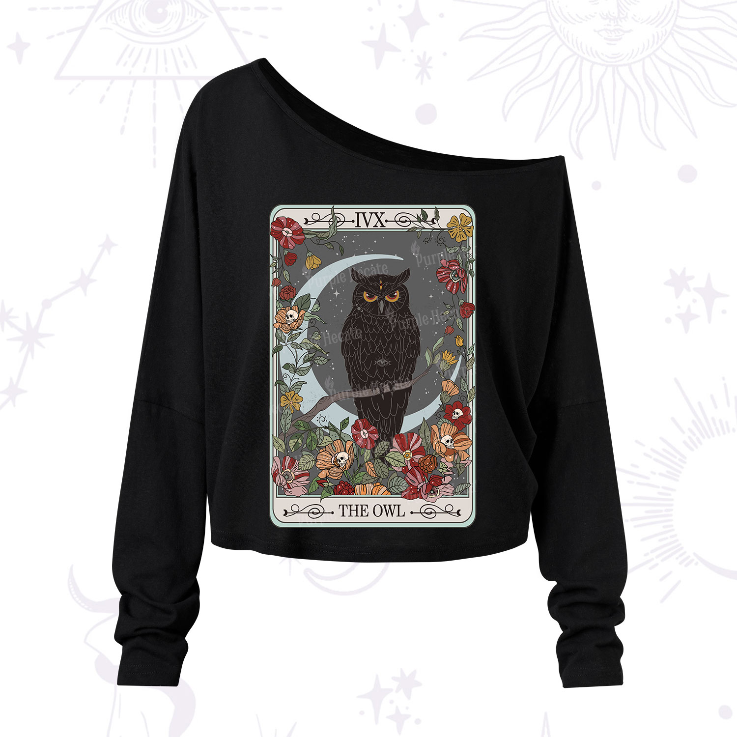 Purplehecate The Owl Tarot One Shoulder Long Sleeve Shirt