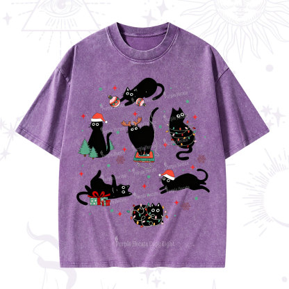 Purplehecate Christmas Cat Mom Holiday Washed T-Shirt