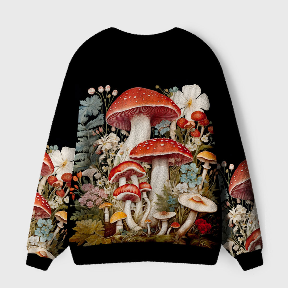 Purplehecate Whimsical Mushroom and Floral Ugly Cardigan Sweaters