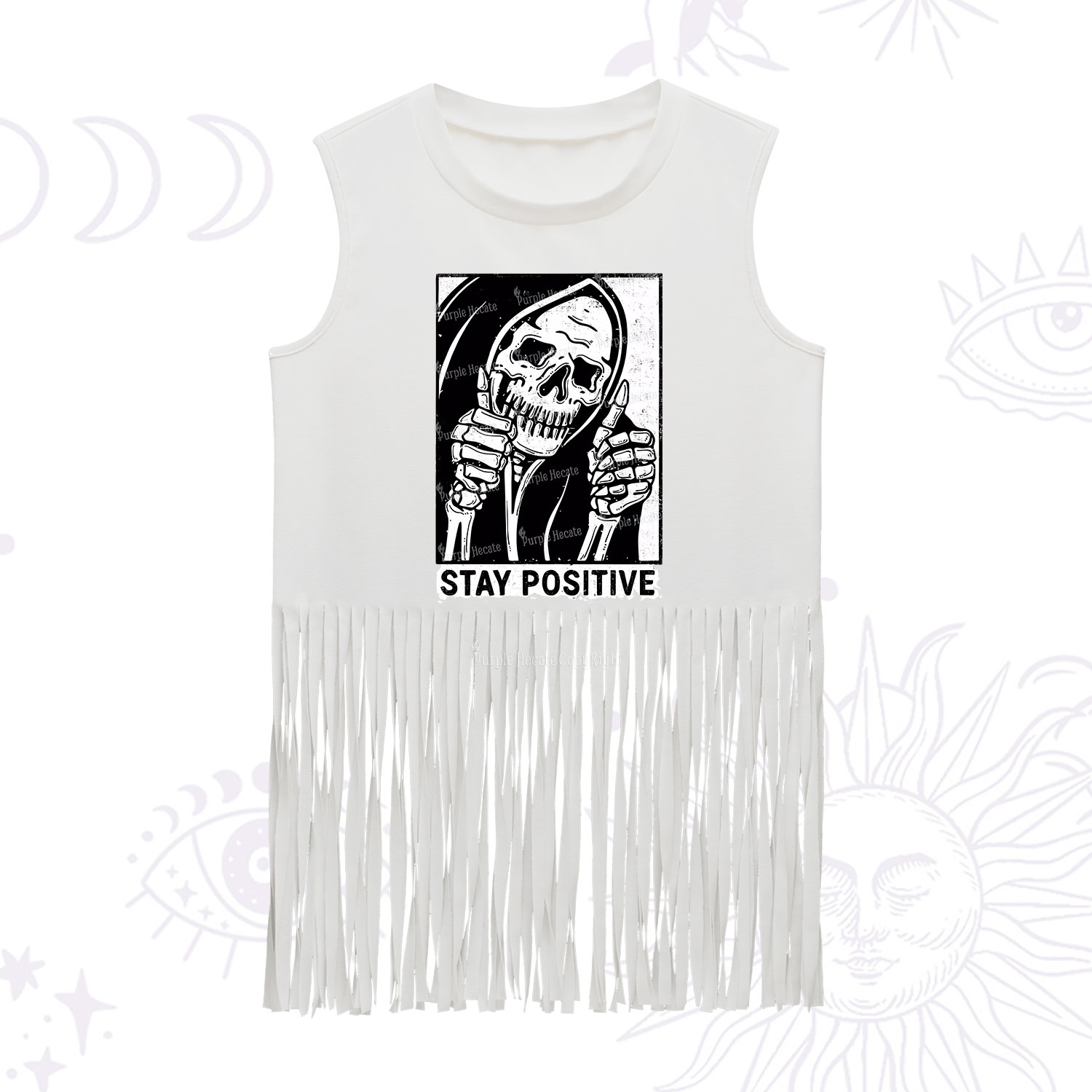 Purplehecate Stay Positive Fringe Tank Top