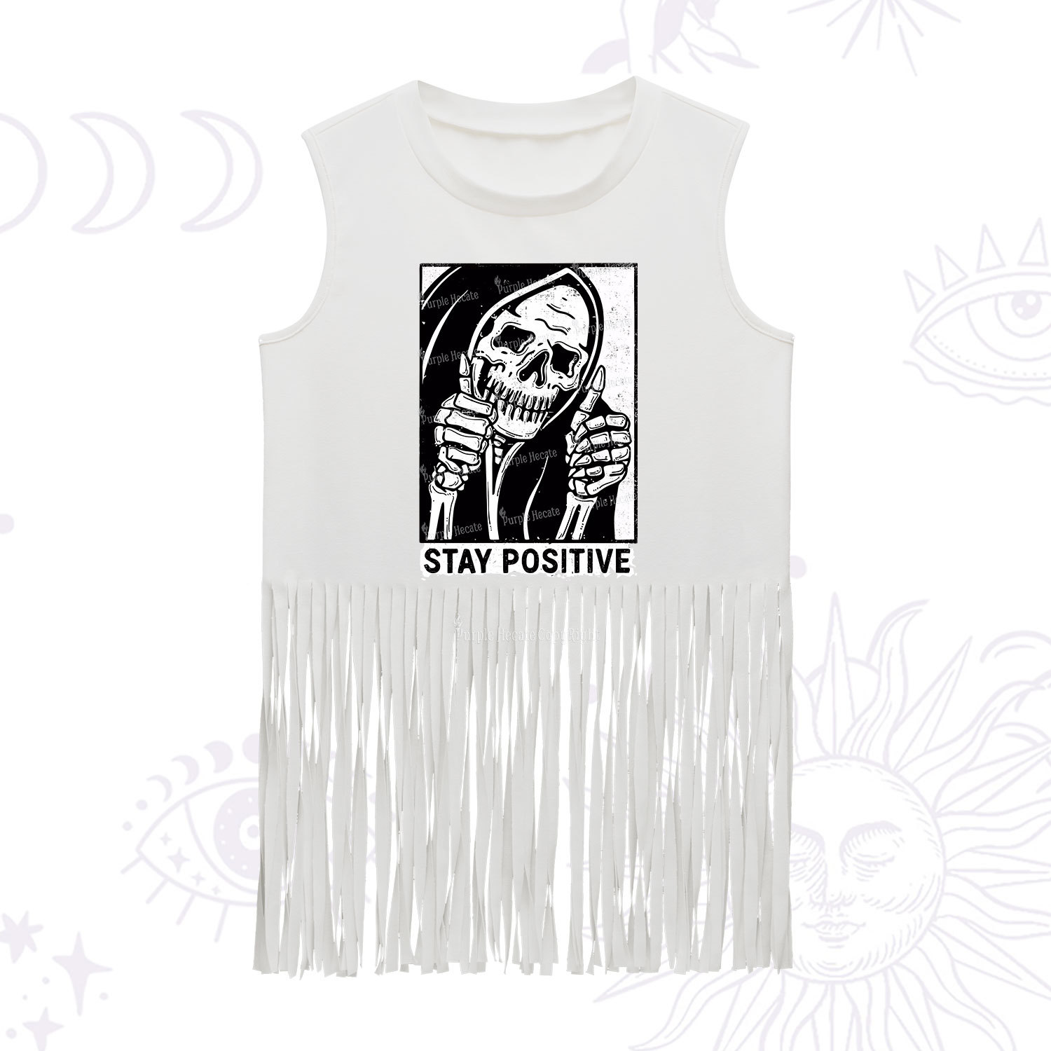 Purplehecate Stay Positive Fringe Tank Top