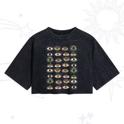 Purplehecate Evil Eye Pattern Washed Cropped T-Shirt