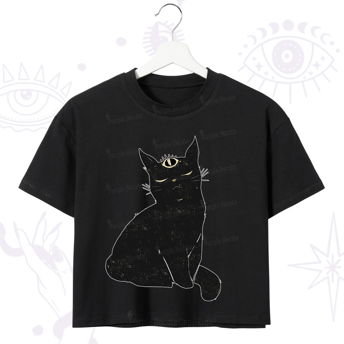 Purplehecate Third Eye Black Cat Crop T-Shirt