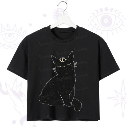 Purplehecate Third Eye Black Cat Crop T-Shirt