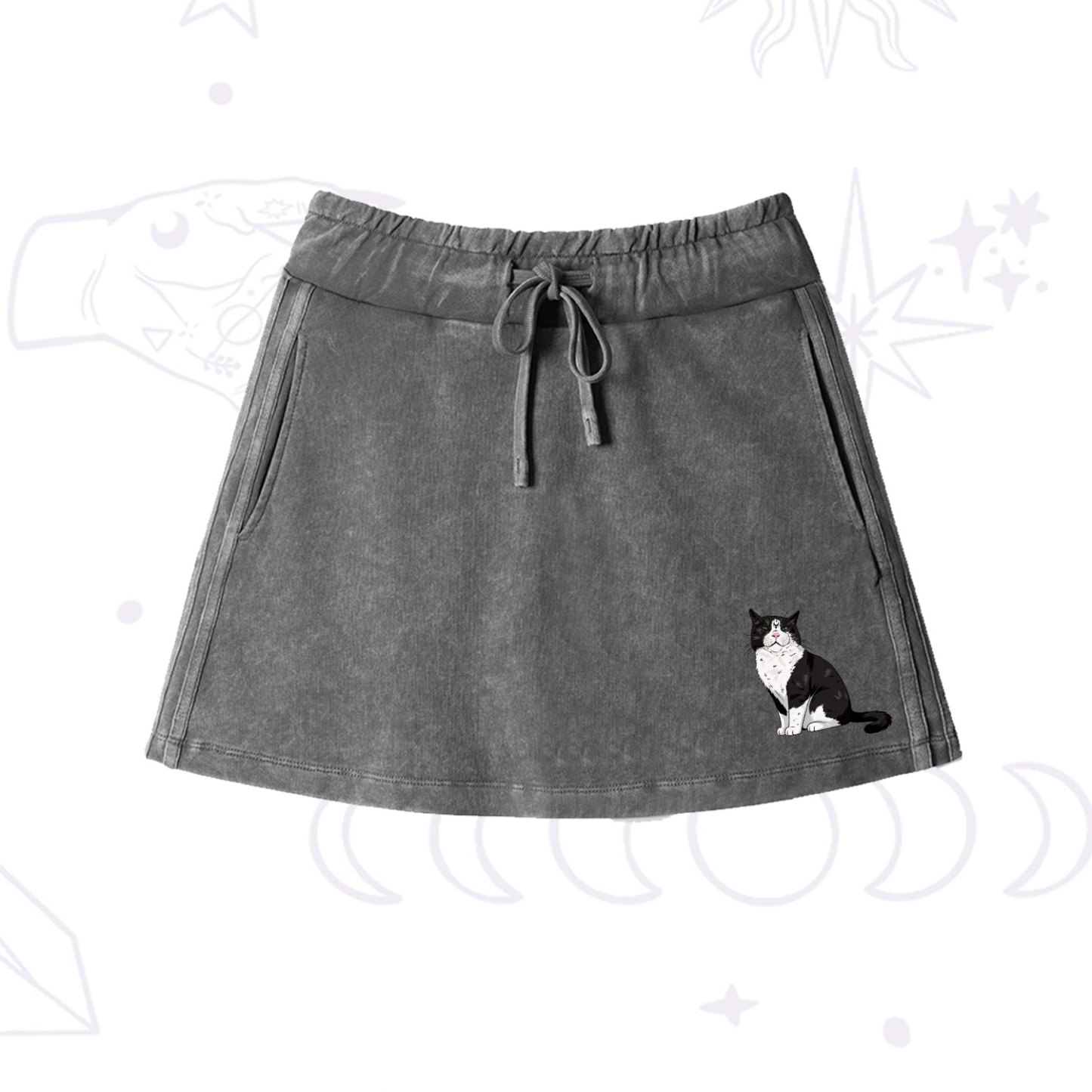 Purplehecate Sorry I Can't Go I'm an Indoor Cat Washed Drawstring Mini Skirt