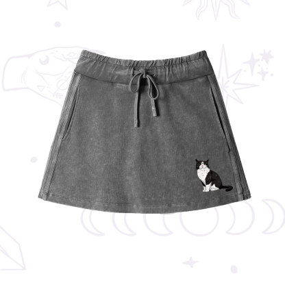 Purplehecate Sorry I Can't Go I'm an Indoor Cat Washed Drawstring Mini Skirt