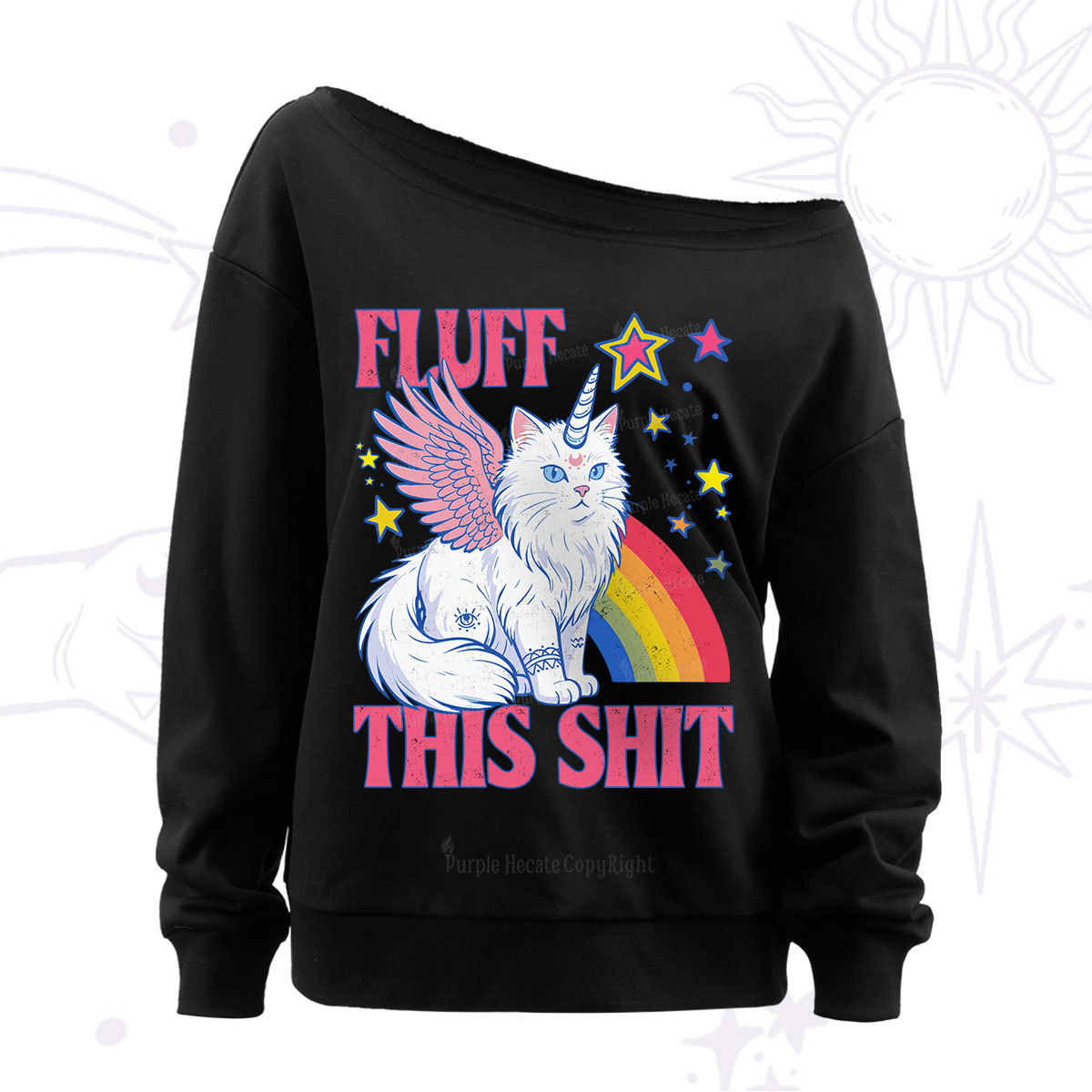 Purplehecate Fluff This Sh*t Cat Off The Shoulder Sweat