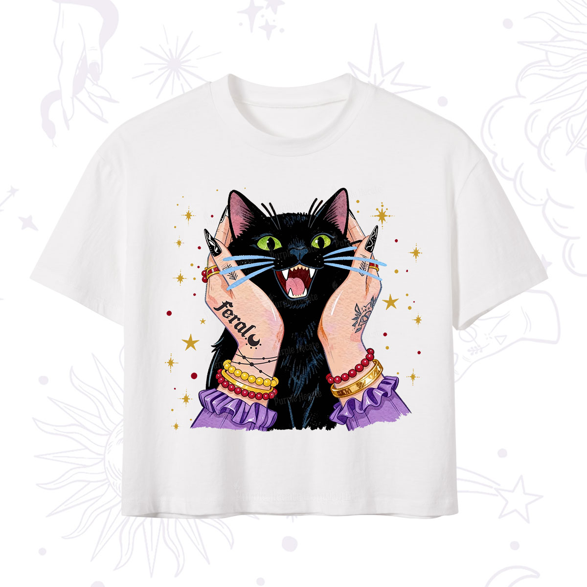 Purplehecate Feral Cat Magic Crop T-Shirt