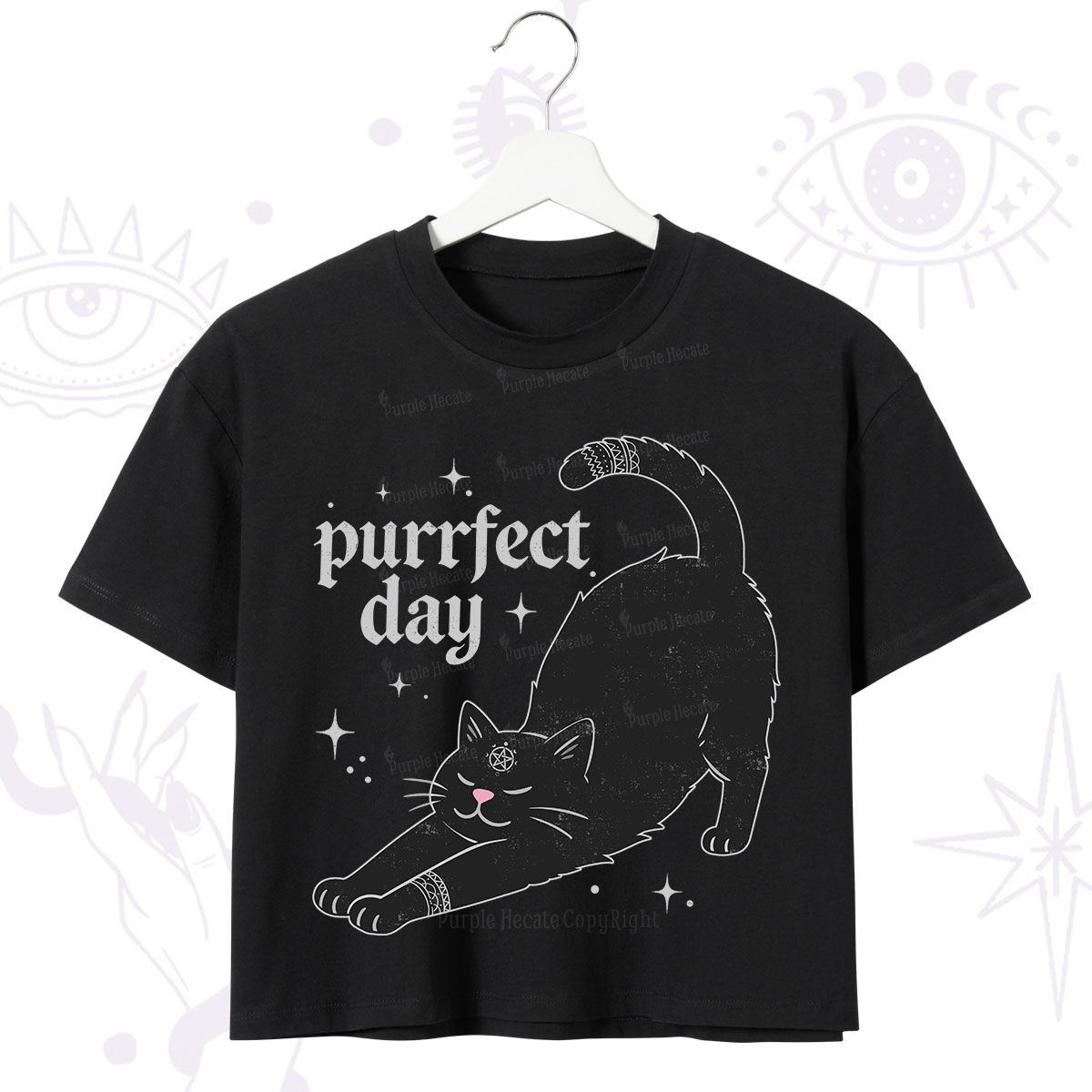 Purplehecate Purrfect Day Black Cat Crop T-Shirt