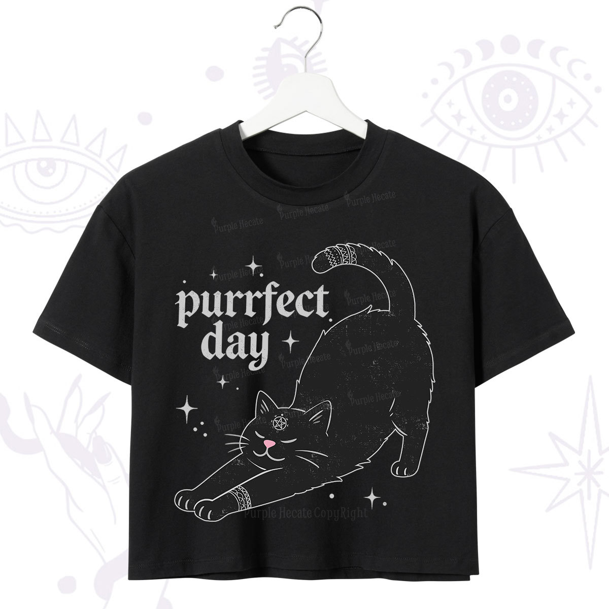 Purplehecate Purrfect Day Black Cat Crop T-Shirt