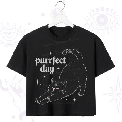 Purplehecate Purrfect Day Black Cat Crop T-Shirt