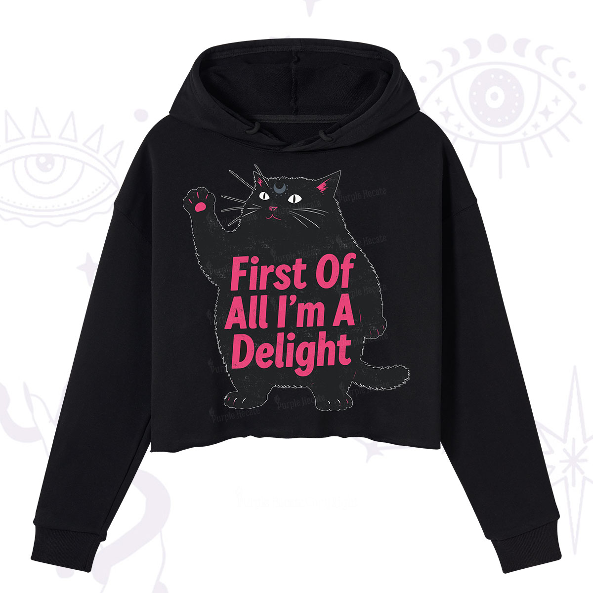 Purplehecate First Of All I'm A Delight Cat Crop Hoodie