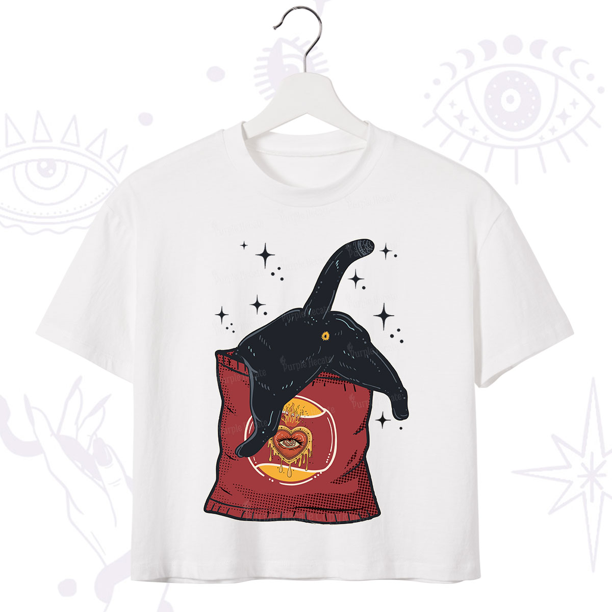 Purplehecate Curious Witch Cat Crop T-Shirt