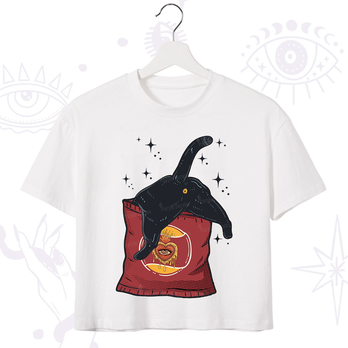 Purplehecate Curious Witch Cat Crop T-Shirt