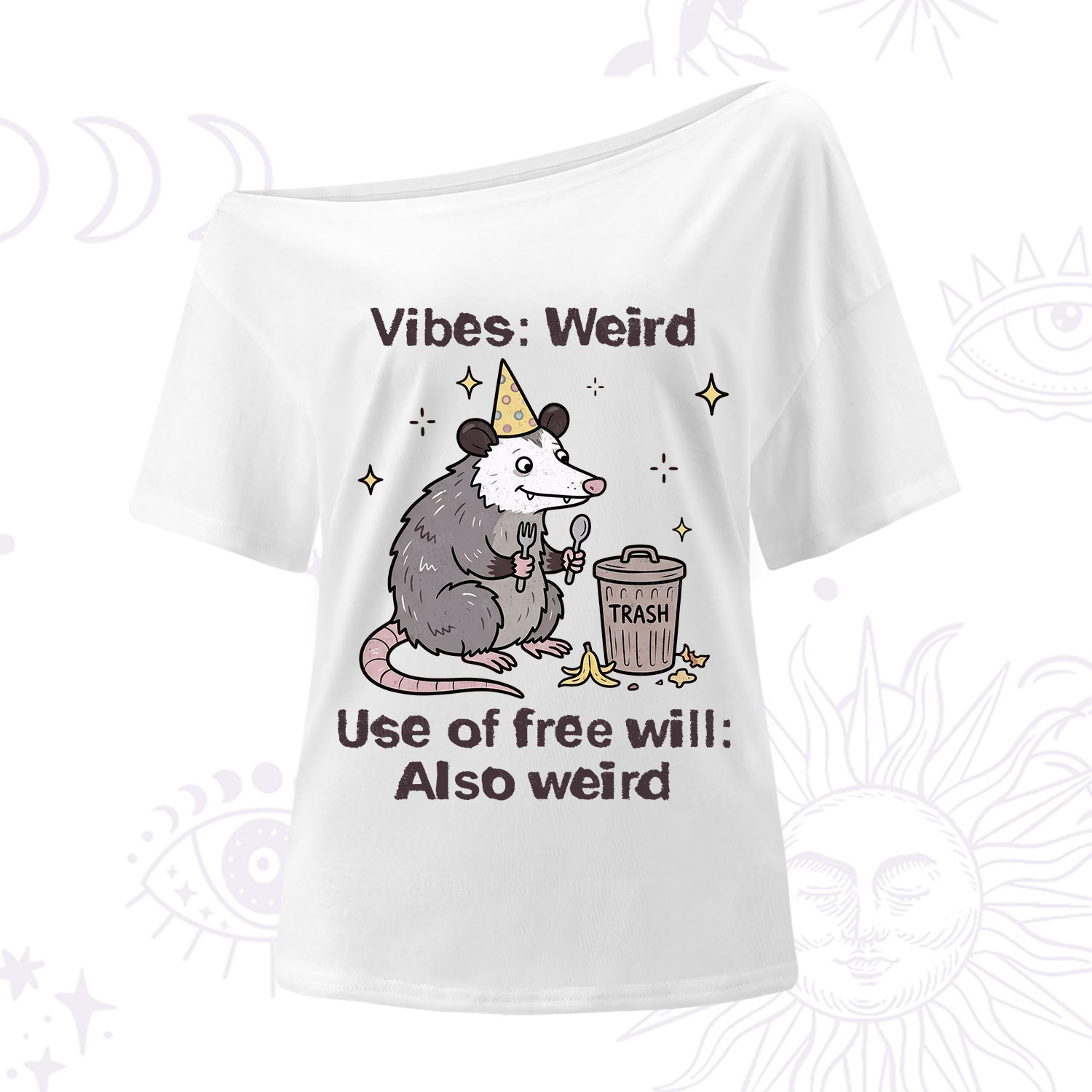 Purplehecate Weird Vibes Only Opossum One Shoulder T-Shirt