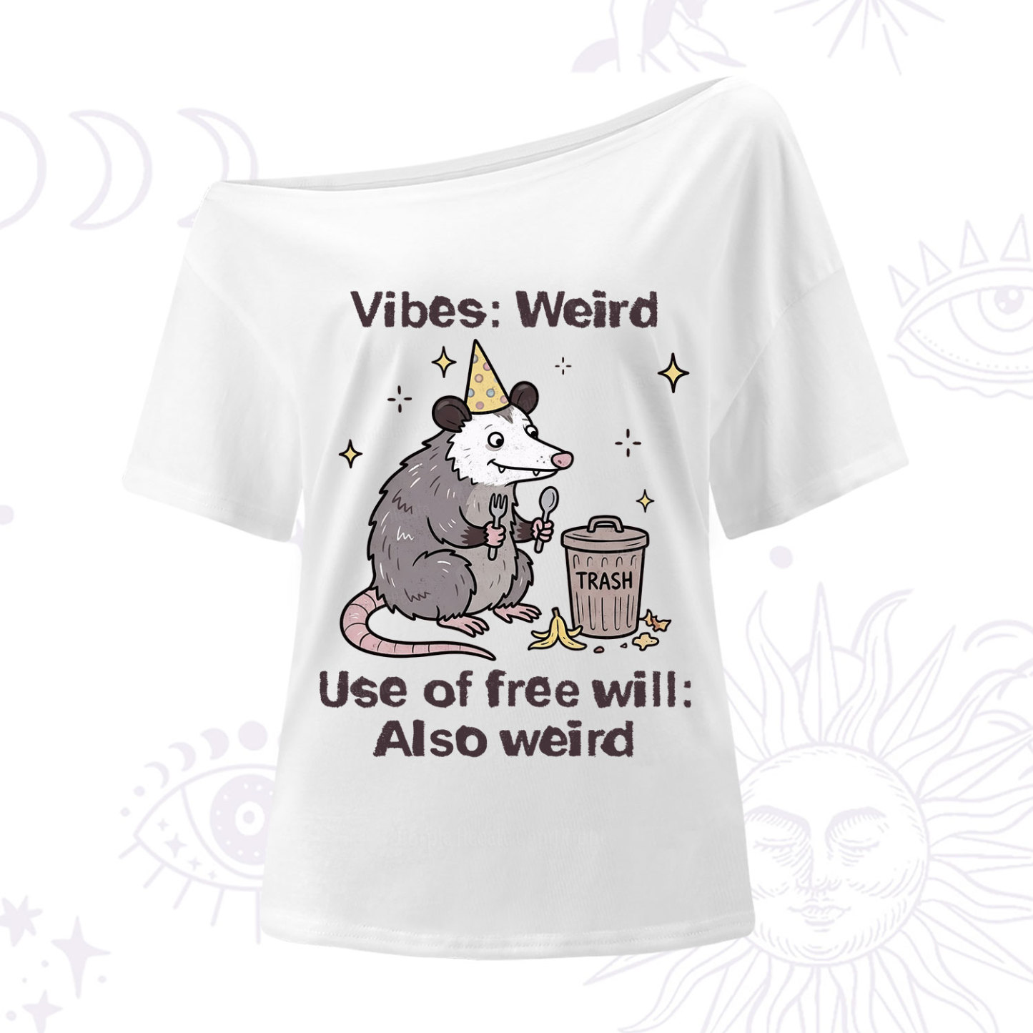 Purplehecate Weird Vibes Only Opossum One Shoulder T-Shirt