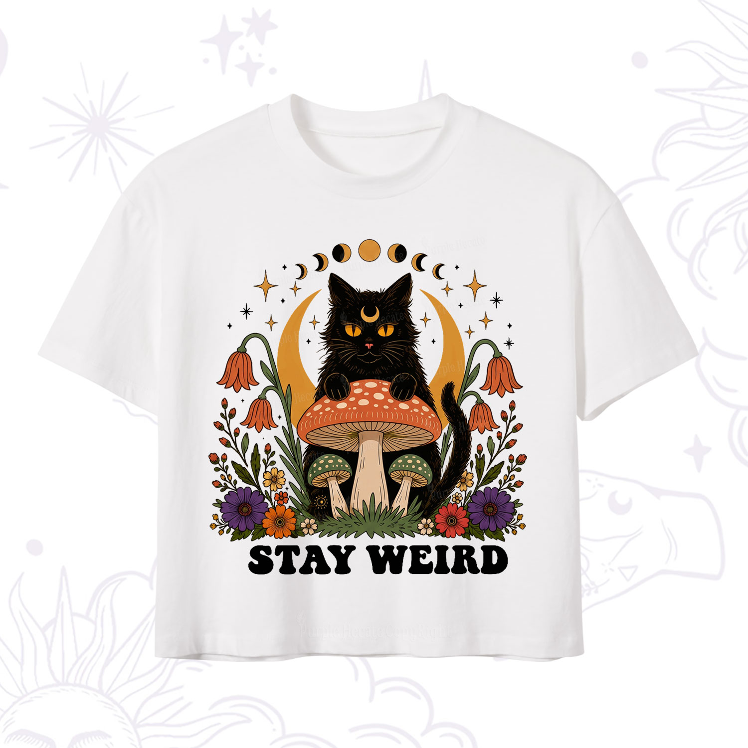 Purplehecate Stay Weird Black Cat Crop T-Shirt