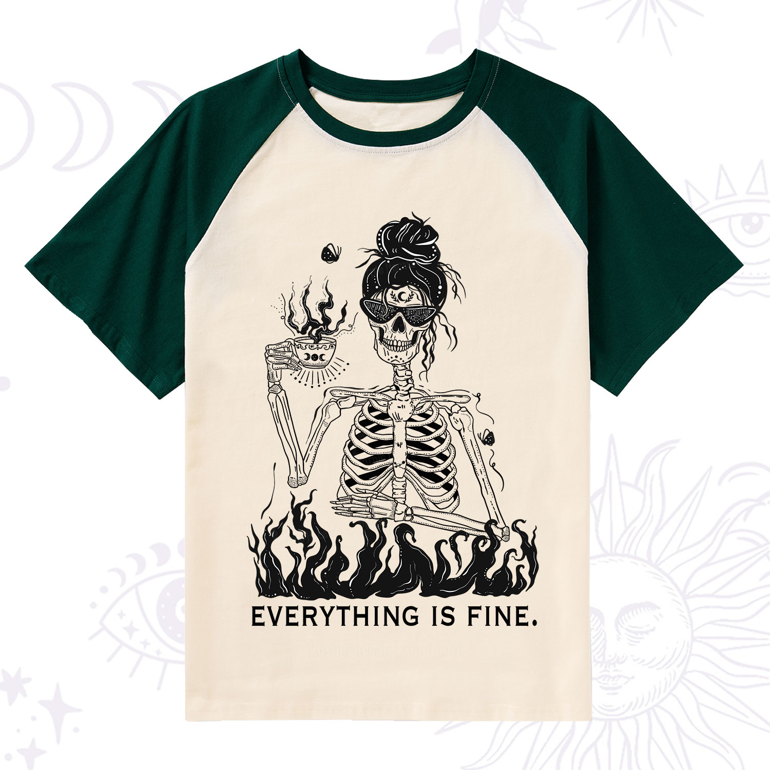 Purplehecate Everything Is Fine Raglan Short Sleeve T‑Shirt