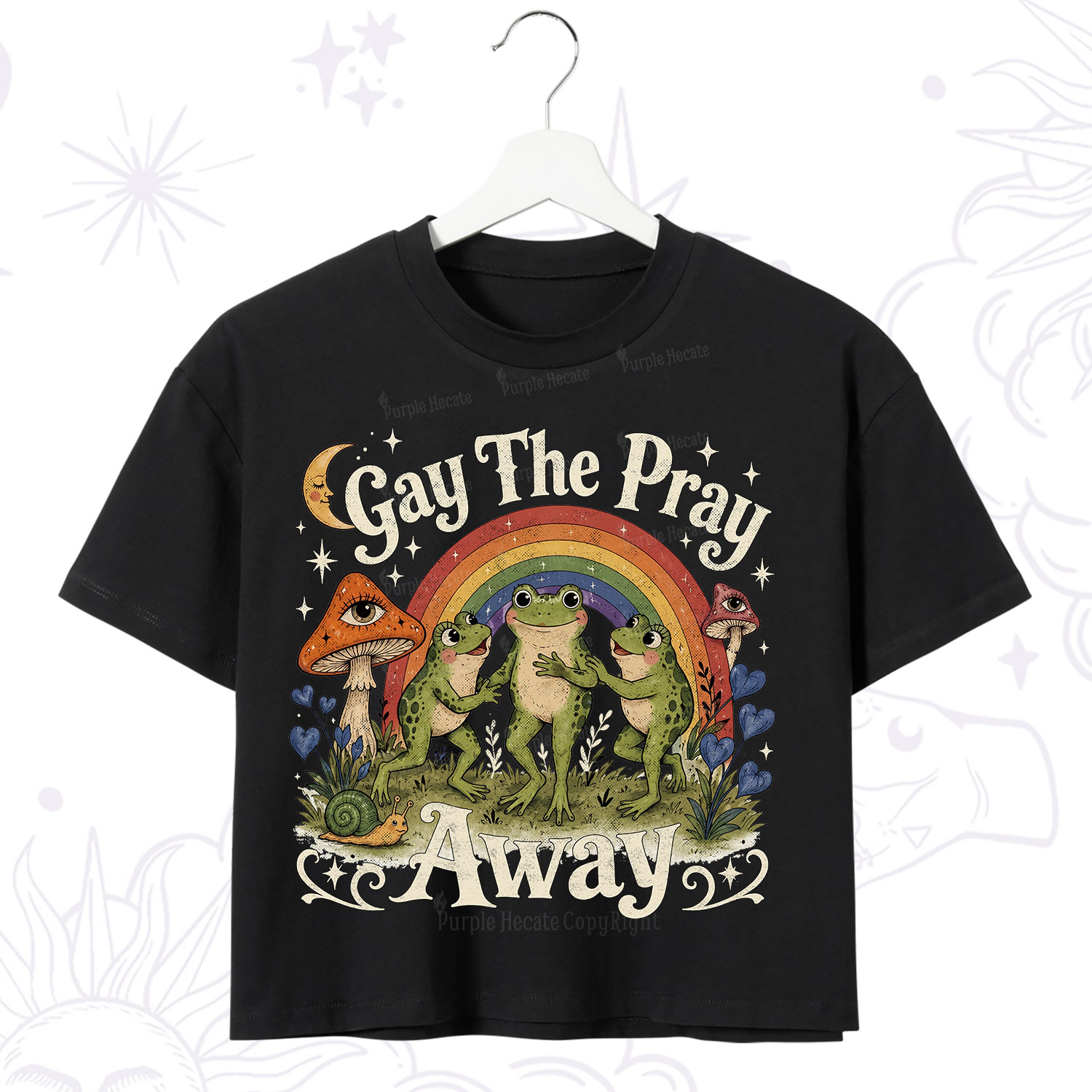 Purplehecate Gay The Pray Away Frog Pride Crop T-Shirt