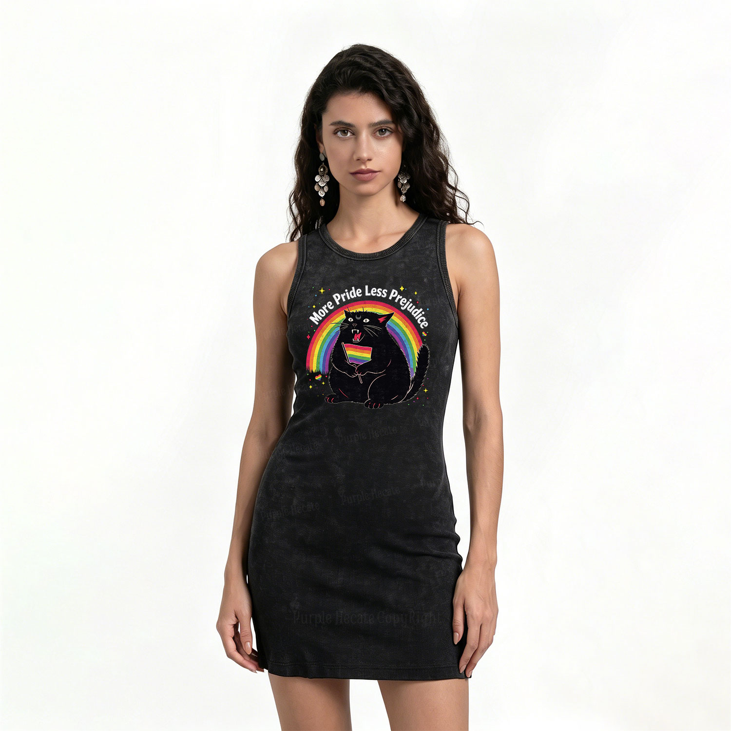 Purplehecate More Pride Less Prejudice Cat Vintage Bodycon Tank Dress