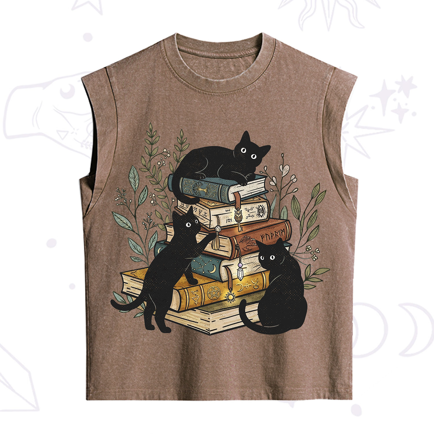 Purplehecate Enchanted Library Three Black Cats Vintage Washed Tank