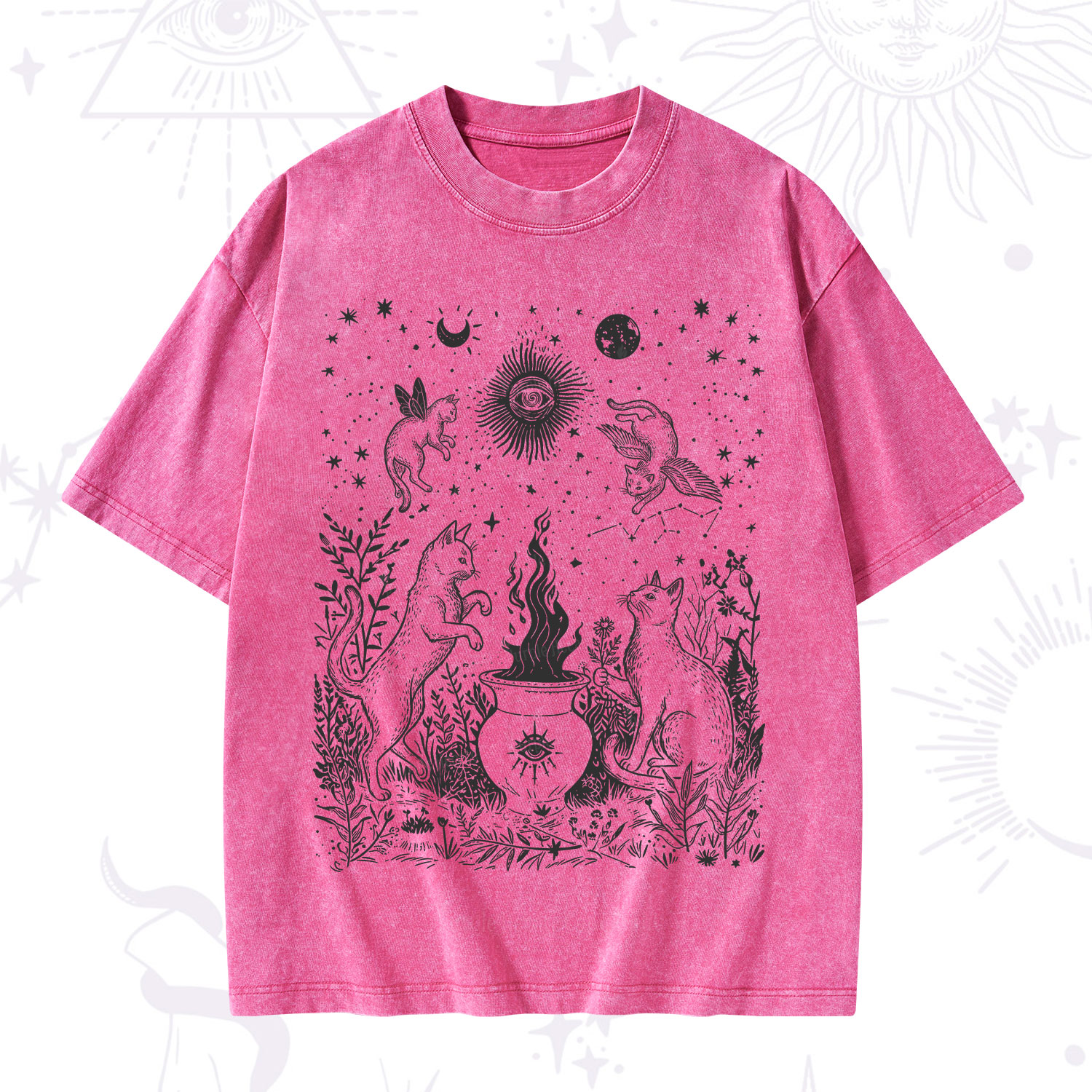 Purplehecate Midnight Meowgic Moon Ritual Washed T-Shirt