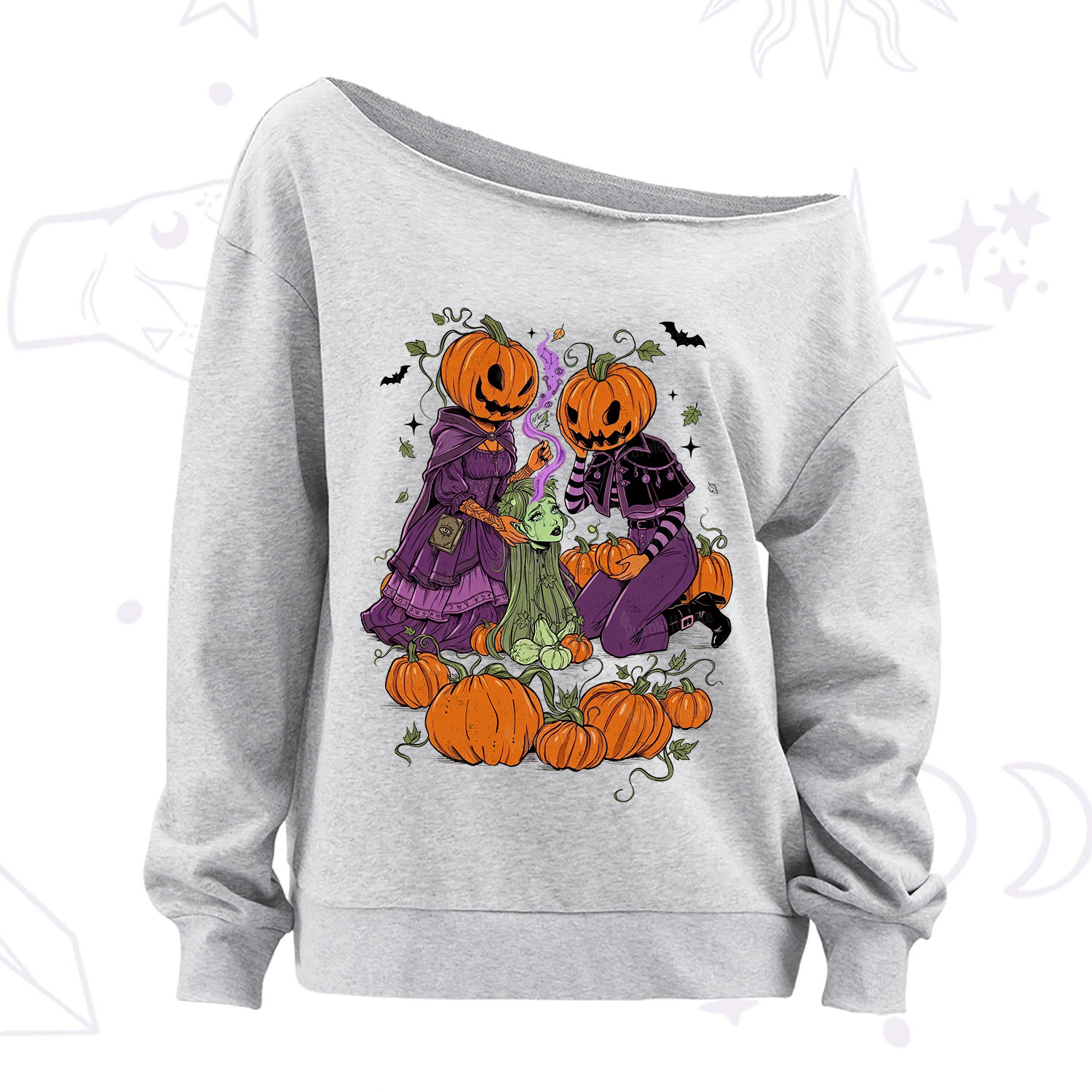 Purplehecate Spooky Witch Pumpkin Patch Off The Shoulder Sweatshirt