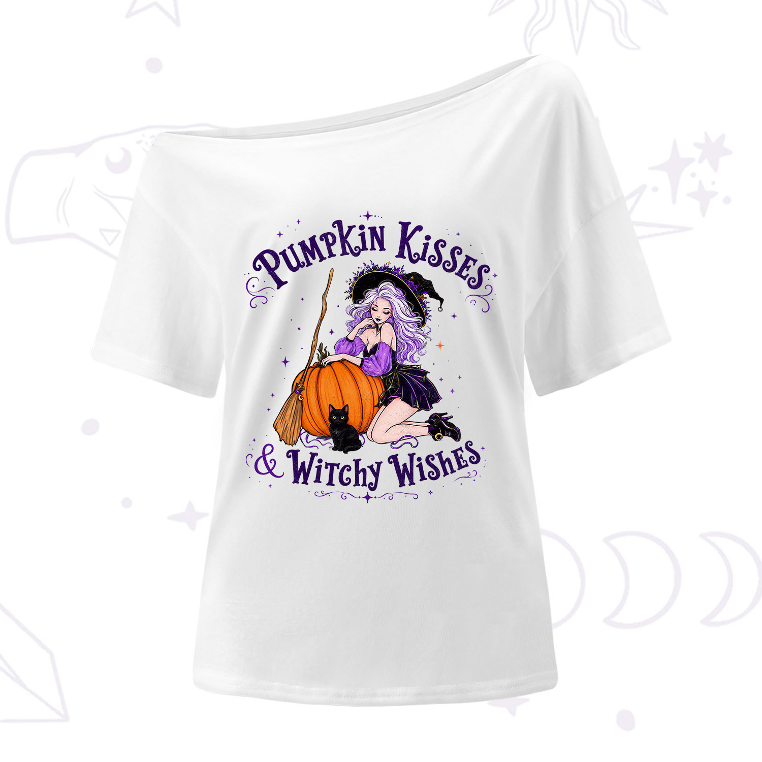 Purplehecate Pumpkin Kisses & Witchy Wishes One Shoulder T-Shirt