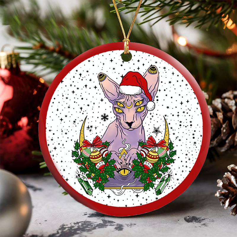 Purplehecate Moon Phase Cat Christmas Ornament