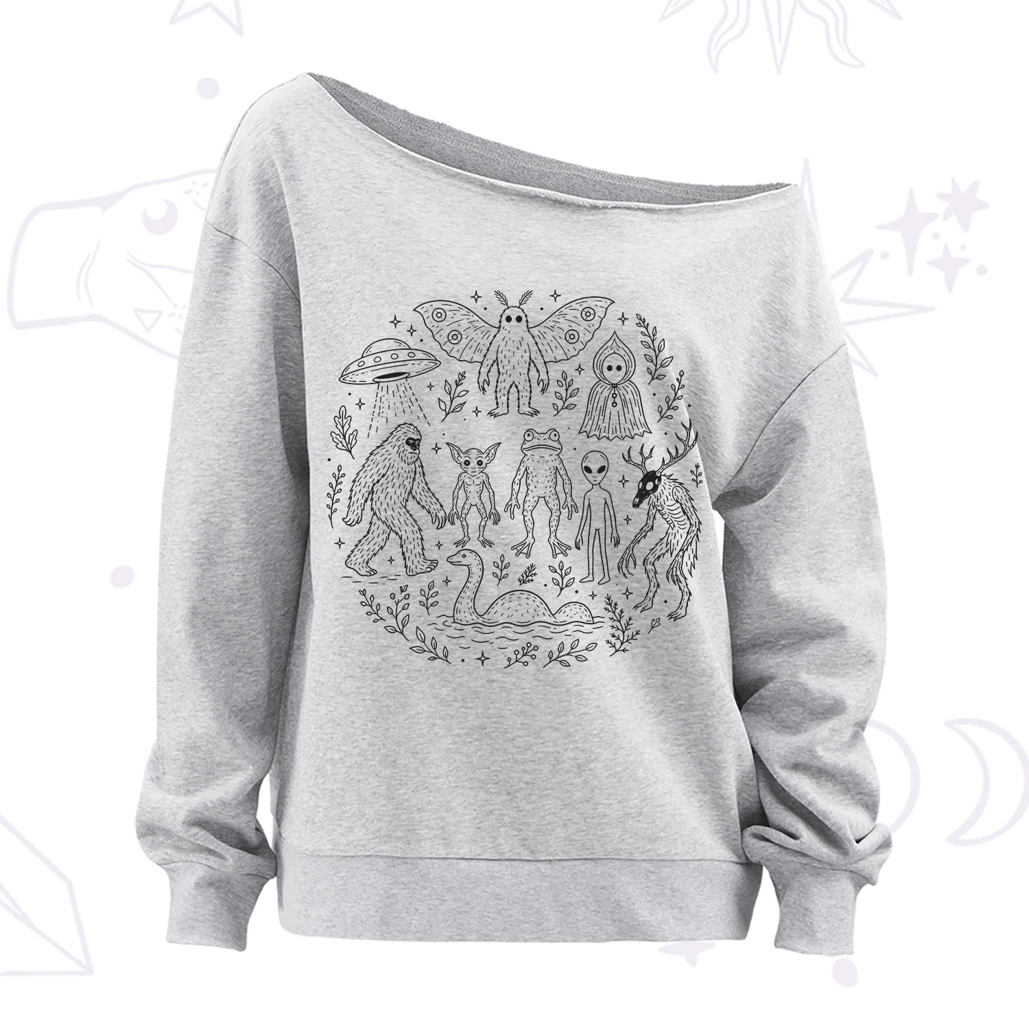 Purplehecate Respect the Locals Cryptid Off The Shoulder Sweatshirt