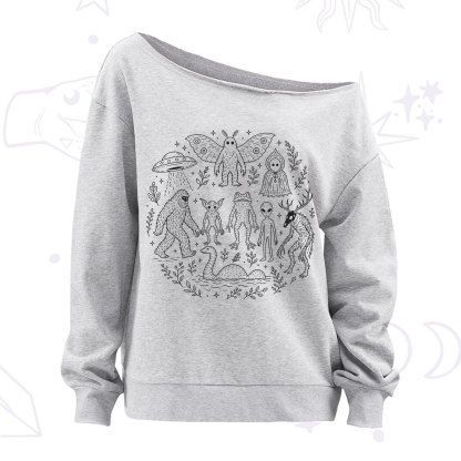 Purplehecate Respect the Locals Cryptid Off The Shoulder Sweatshirt