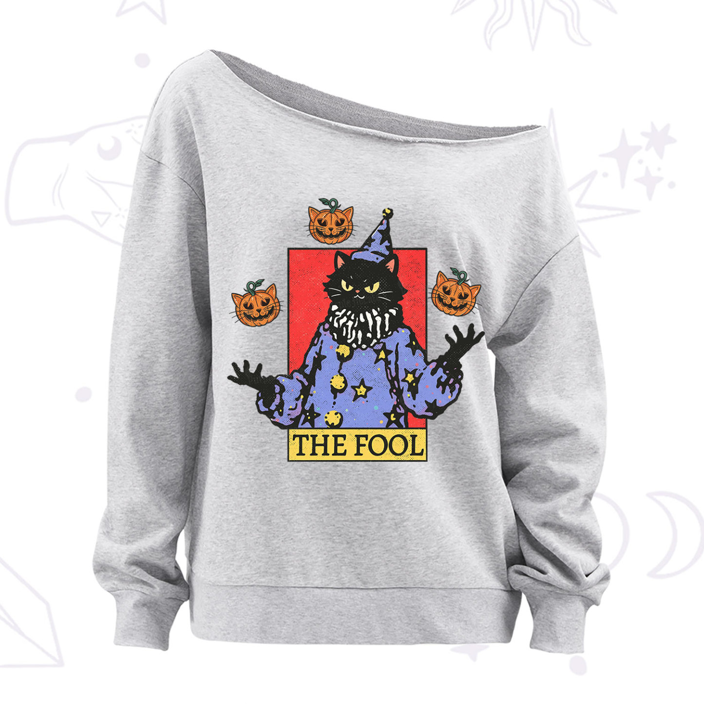 Purplehecate Spooky Fool Black Cat Off The Shoulder Sweatshirt