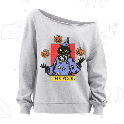 Purplehecate Spooky Fool Black Cat Off The Shoulder Sweatshirt