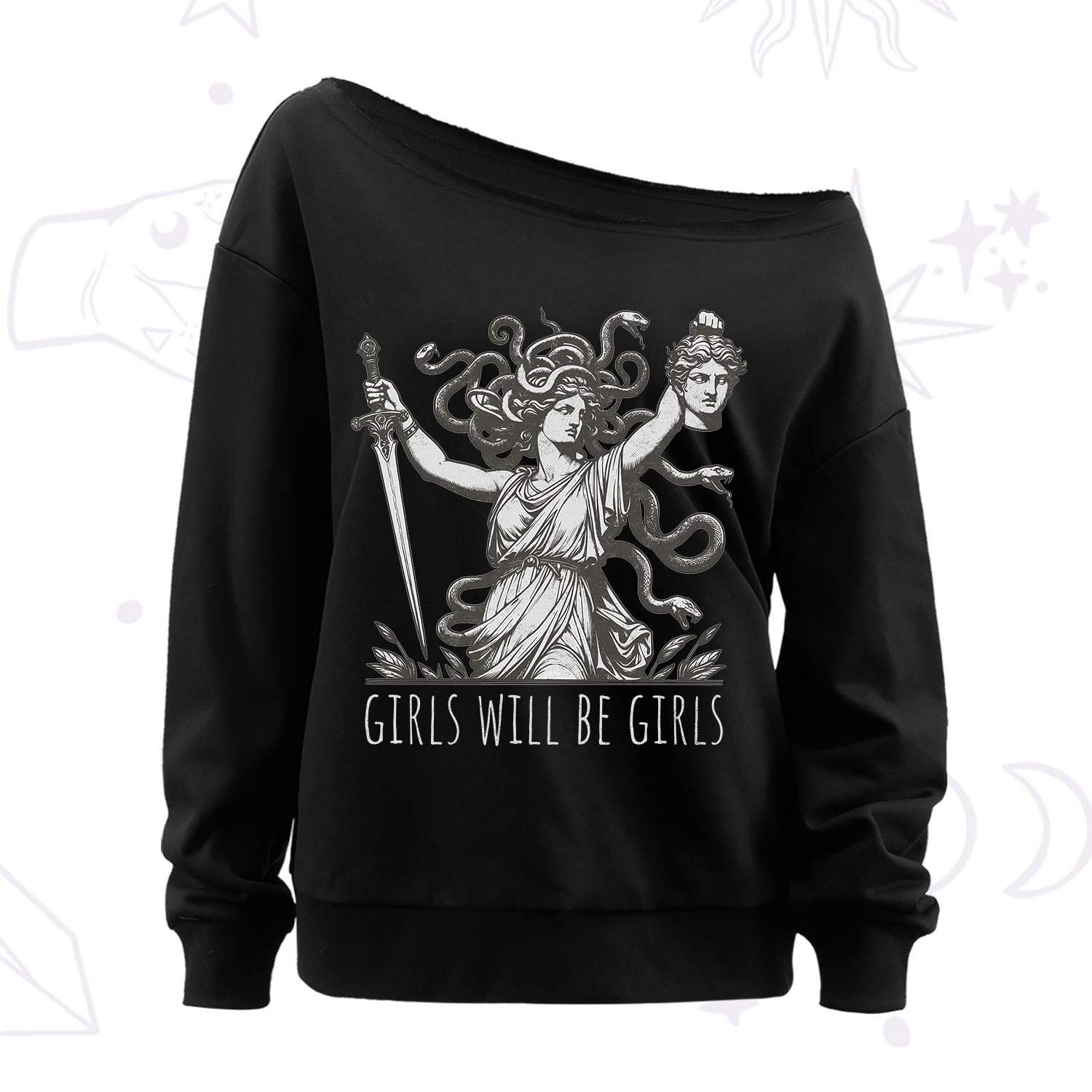 Purplehecate Girls Will Be Girls Medusa Off The Shoulder Sweatshirt
