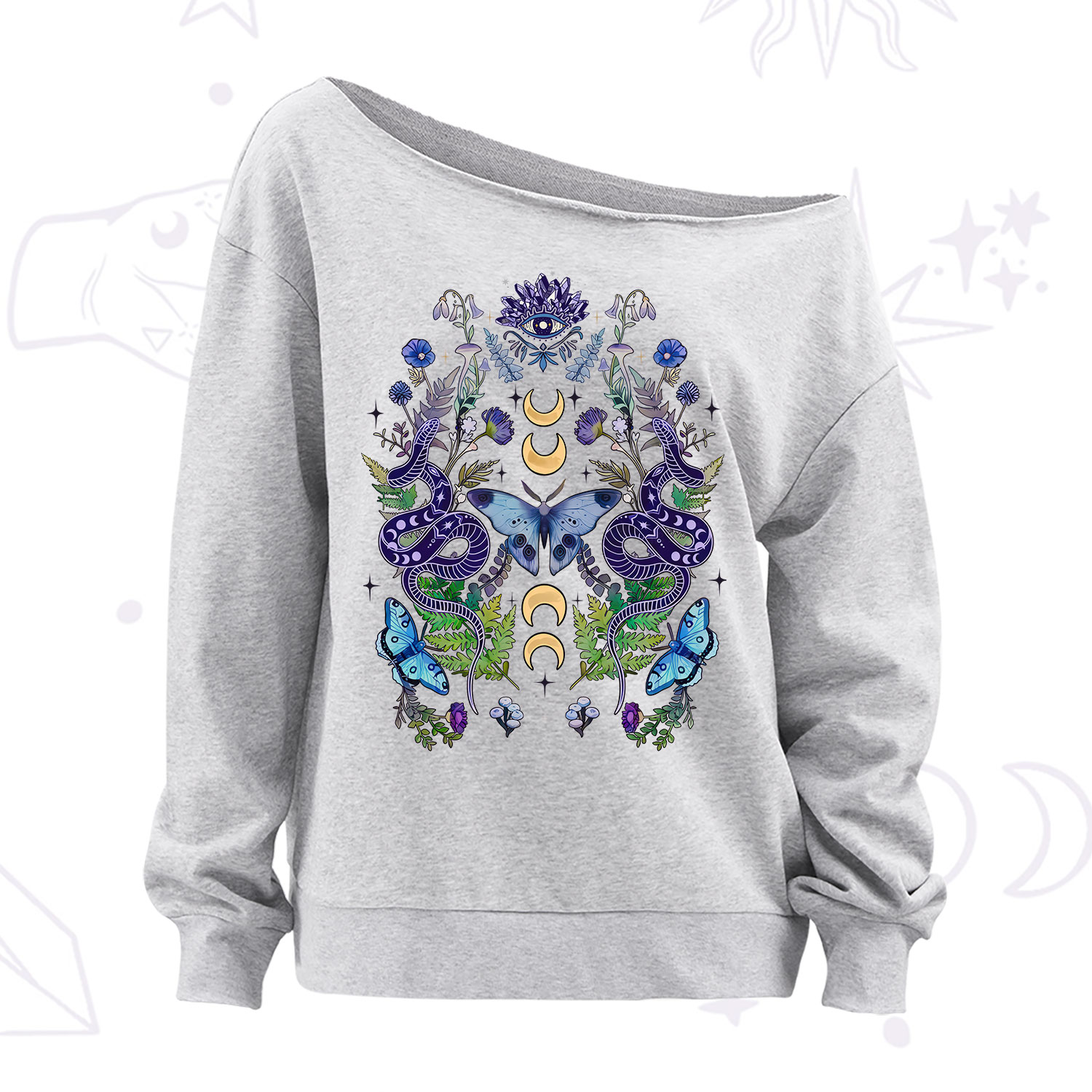 Purplehecate Moon Moth Witchery Off The Shoulder Sweatshirt