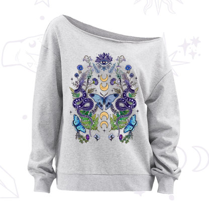 Purplehecate Moon Moth Witchery Off The Shoulder Sweatshirt