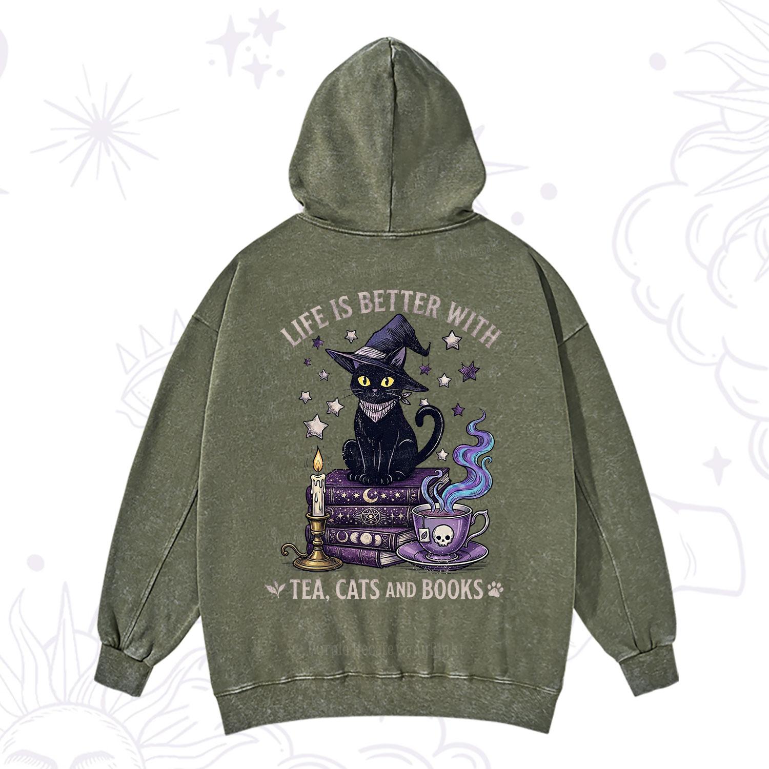 Purplehecate Life Is Better With Cats And Books Washed Hoodie