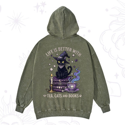 Purplehecate Life Is Better With Cats And Books Washed Hoodie