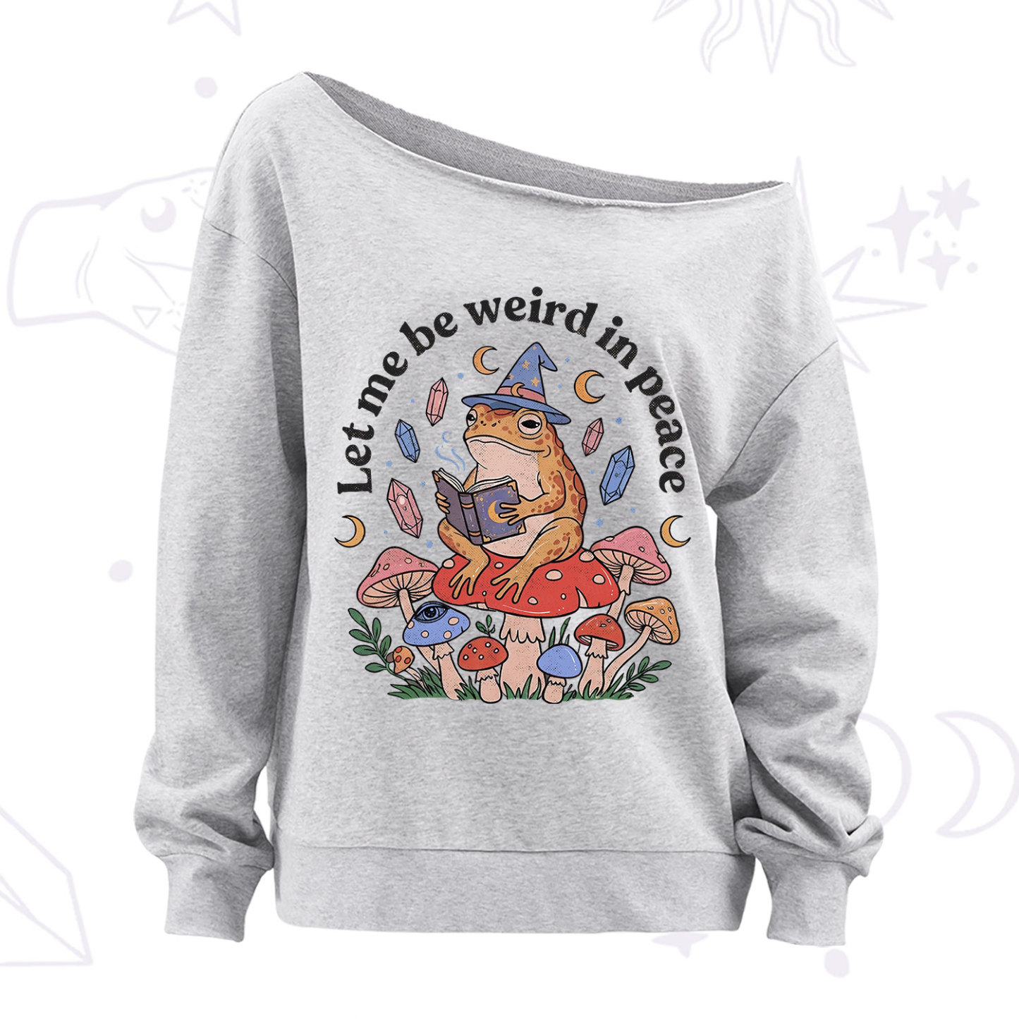 Purplehecate Let Me Be Weird in Peace Frog Off The Shoulder Sweatshirt