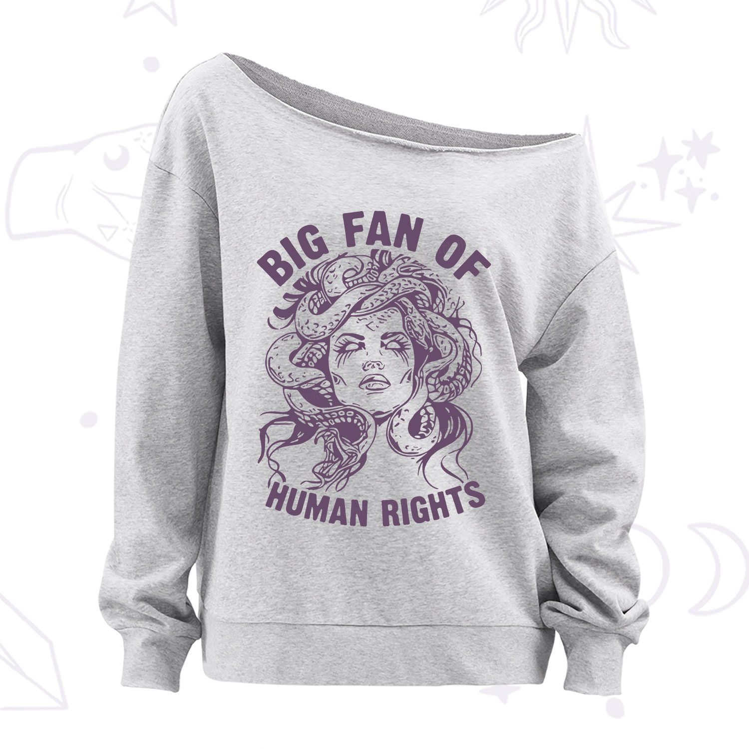 Purplehecate Big Fan of Human Rights Off The Shoulder Sweatshirt