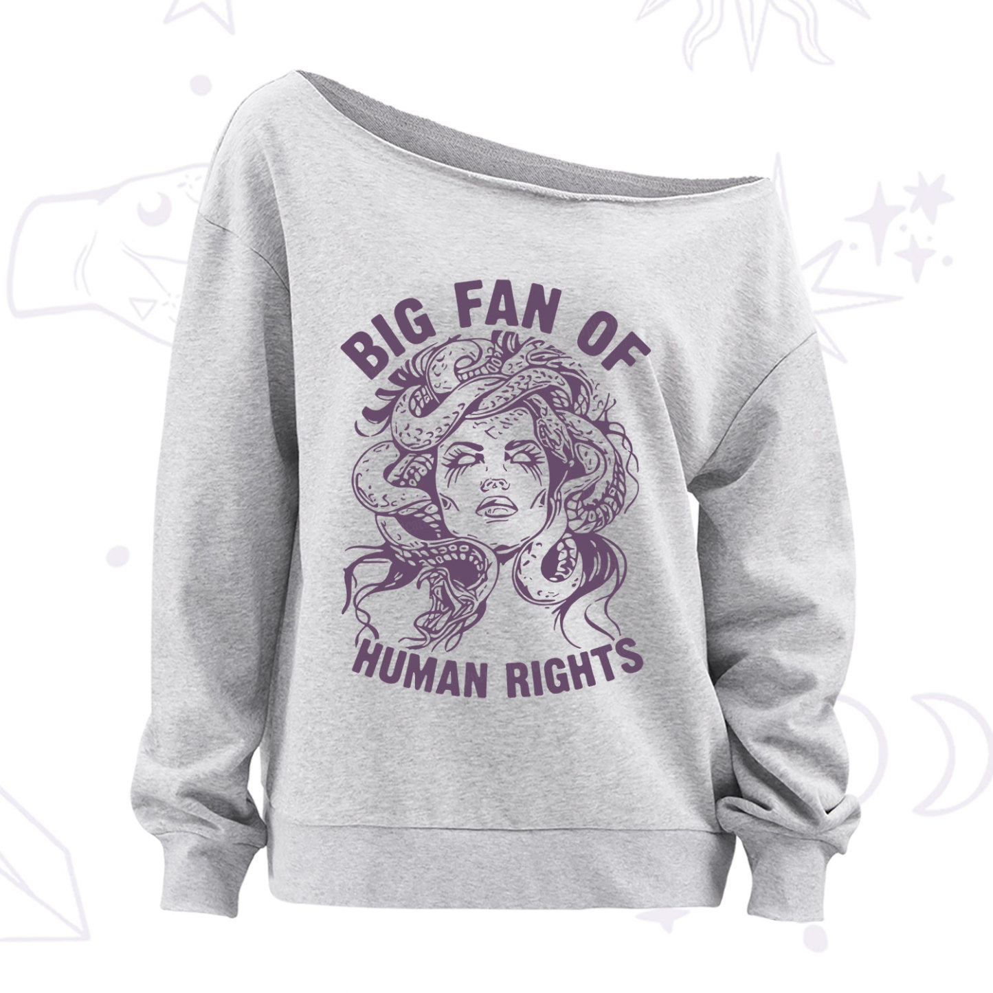 Purplehecate Big Fan of Human Rights Off The Shoulder Sweatshirt