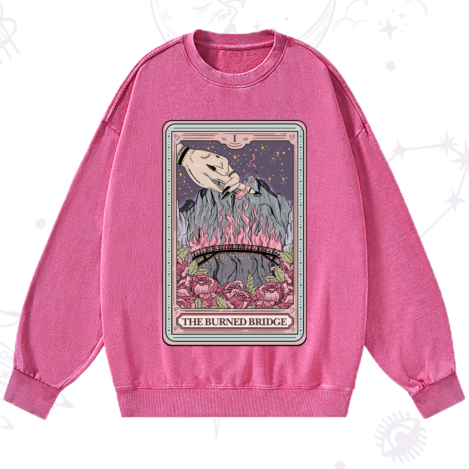 Purplehecate The Burned Bridge Tarot Washed Sweatshirt