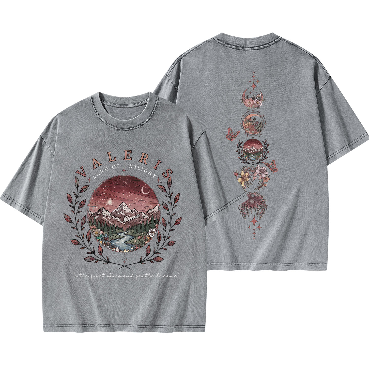 Purplehecate Mystic Mountain Moon Phases Washed T-Shirt